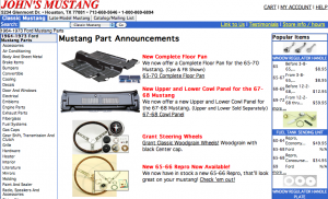 John's Mustang Website Screen Shot